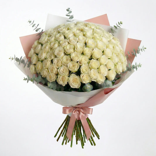 High-End Bouquet of 50 White Roses
