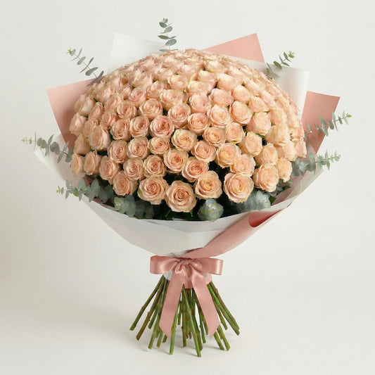 High-End Bouquet of 50 Peach Roses